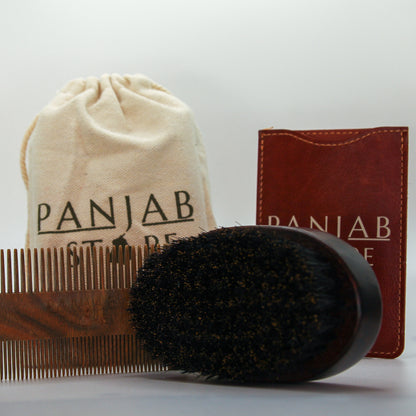 Beechwood beard brush and Sandalwood comb set